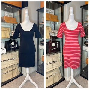 XHILARATION | Bundle of 2 Bodycon Dresses in Black and Red/Gray Stripes